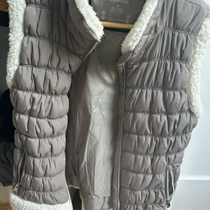Calvin Klein Taupe and White Puffer Vest